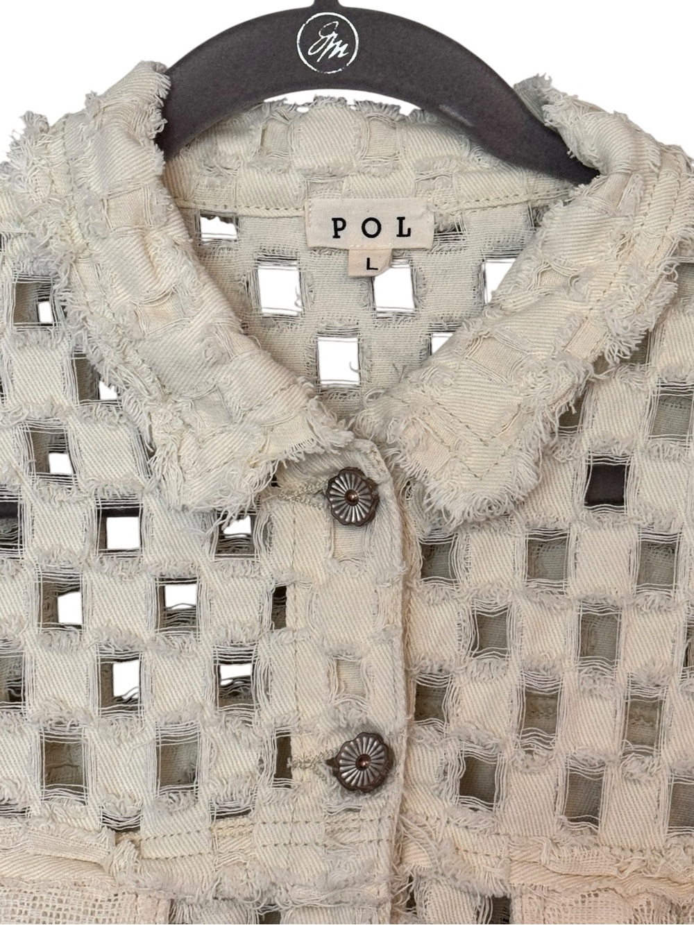 POL Crochet & Floral Duster Cardigan L 22” p2p Cream $115 Retail GUC - Picture 6 of 15